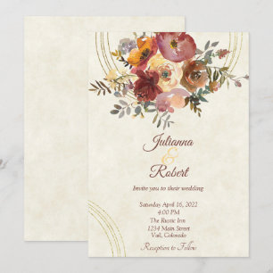 Herbstliche Blumen- und Gold-Hochzeitseinladung na Einladung