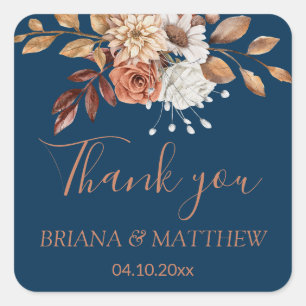 Herbstliche Blumenbouquet Navy Blau Gefallen Quadratischer Aufkleber
