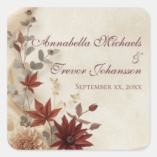 Herbstliche Blumengestecke & Leinenene Hochzeit im Quadratischer Aufkleber