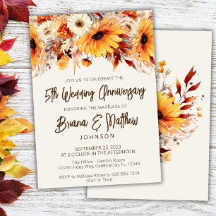 Herbstliche Blumige Beige 5. Hochzeitstag Einladung