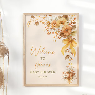 Herbstliche Blumige Boho-Baby-Begrüßung Poster