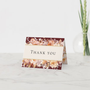 Herbstliche Blumige Burgunder-Creme-Hochzeitskarte Dankeskarte