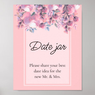 Herbstliche Blumige Dusty Rose Datum Glas Brautpar Poster