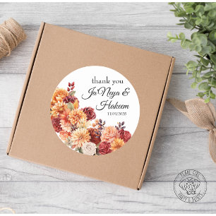 Herbstliche Blumige Hochzeit Runder Aufkleber