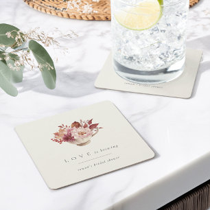 Herbstliche Blumige Teetasse - Liebe ist im Anflug Rechteckiger Pappuntersetzer