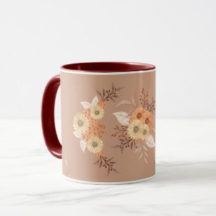 Herbstliche Blüte – Warme Beige- und Orange-Blumen Tasse