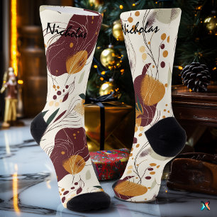 Herbstliche Blütenpracht in Creme, Burgund und Sen Socken