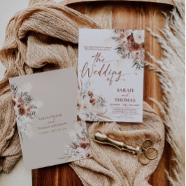 Herbstliche Boho-Tan-Hochzeitseinladungskarte Einladung