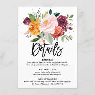 Herbstliche Burgund Blush Bloral Hochzeit Details Begleitkarte