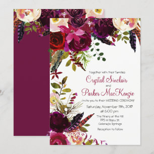 Herbstliche Burgunderrote Florale Hochzeitseinladu Einladung