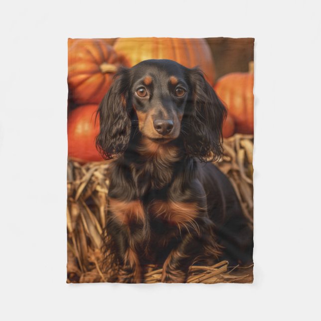Herbstliche Dackel Fleecedecke (Vorderseite)