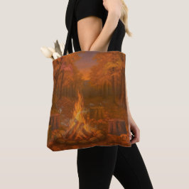 Herbstliche Dämmerung Lagerfeuer Tasche