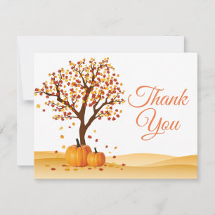 Herbstliche Dankeskarten mit Bäumen und Kürbis Dankeskarte