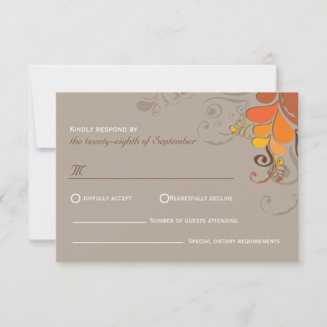 Herbstliche Deko floral Wirbel Hochzeitskarte RSVP (Vorderseite)