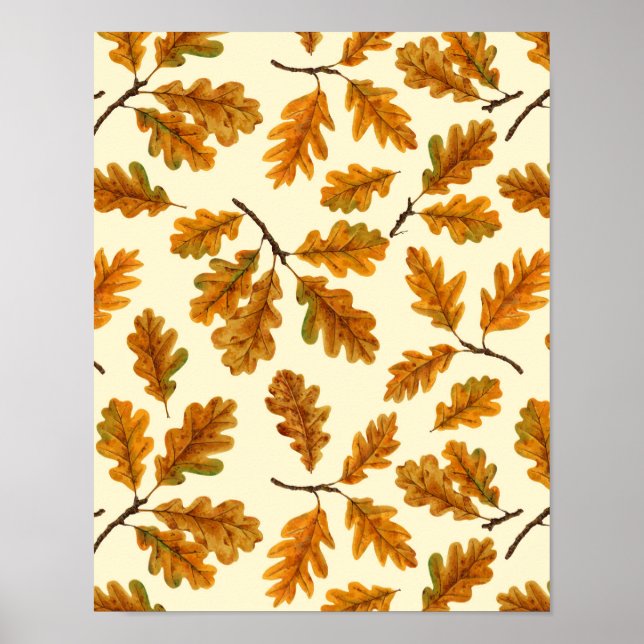 Herbstliche Eichenblätter auf cremeweiß Poster (Vorne)