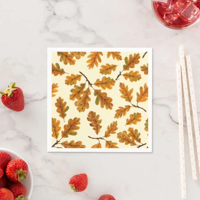 Herbstliche Eichenblätter auf cremeweiß Serviette (Beispiel)