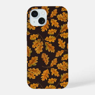 Herbstliche Eichenblätter auf dunkelbraun iPhone 15 Hülle