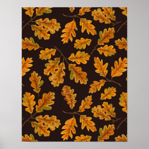 Herbstliche Eichenblätter auf dunkelbraun Poster