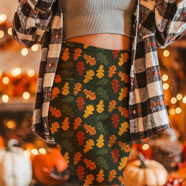 Herbstliche Eichenblätter fallen grün Leggings (Von Creator hochgeladen)