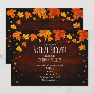 Herbstliche fallende glänzende Blätter rustikale E Einladung