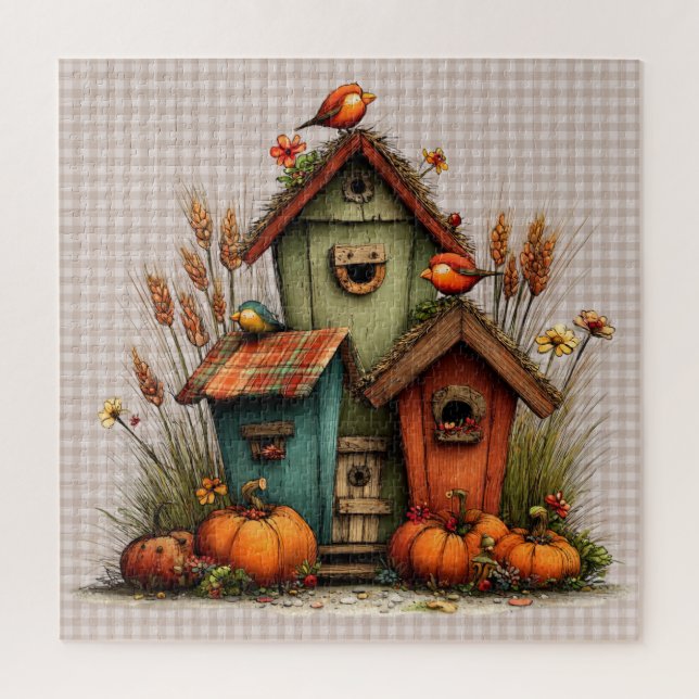 Herbstliche Fantasievogelhaus-Puzzle (Vertikal)