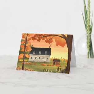 Herbstliche Farmhaus-Herbst-Kürbisfeld-Rohkarte Karte
