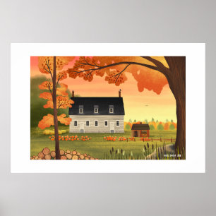 Herbstliche Farmhaus-Herbst-Pumpkin-Großdruck Poster