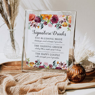 Herbstliche Florale Aquarell-Signature-Drinks Poster