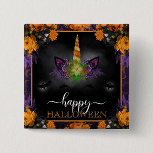 Herbstliche florale Einhorn Gesicht Happy Hallowee Button