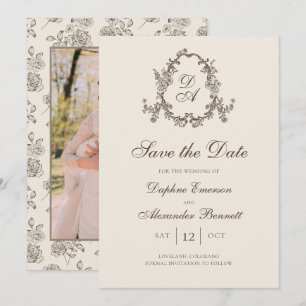 Herbstliche Florale Monogramm-Foto Save The Date