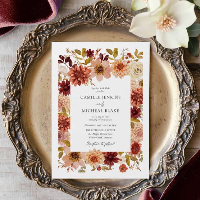 Herbstliche Florale QR-Code-Hochzeitseinladung Einladung (Autumn Botanical QR Code Wedding Invitation)