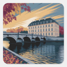 Herbstliche Flussufer-Europastadt-Illustrationskun