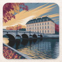 Herbstliche Flussufer-Europastadt-Illustrationskun