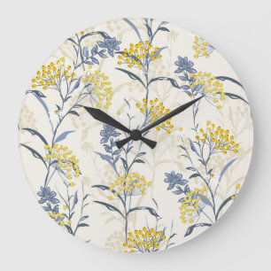 Herbstliche gelbe Beeren Blätter, farbige Nahtlosi Große Wanduhr