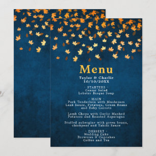 Herbstliche Gold- und Marineblaue Hochzeit Menükarte