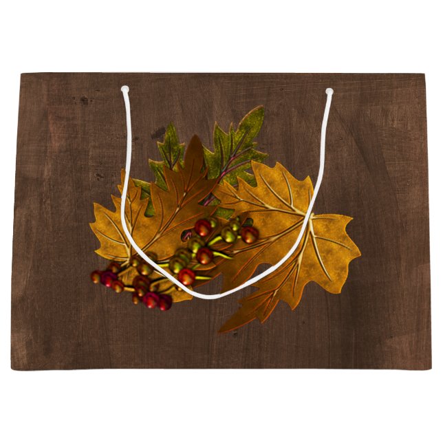 Herbstliche Herbstlaub Rustikale Hochzeit Große Geschenktüte (Vorderseite)