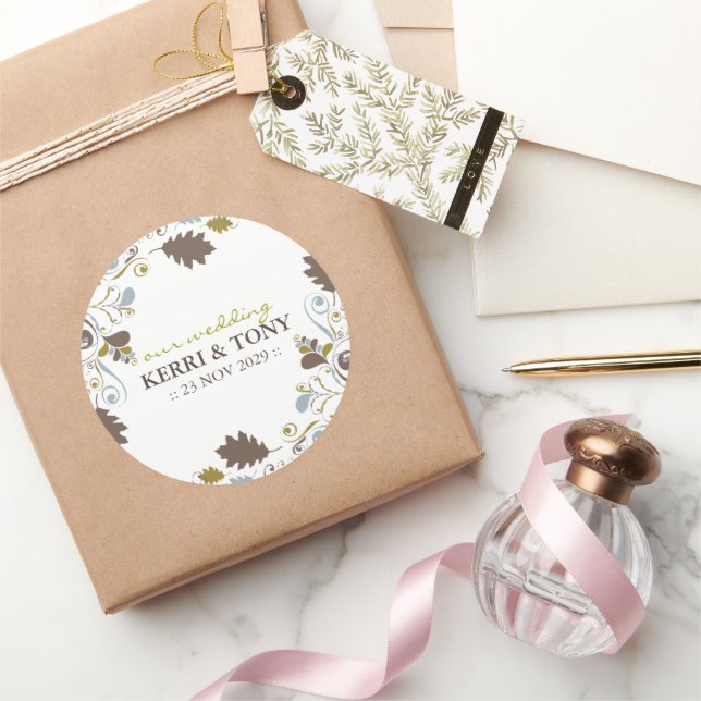 Herbstliche Herbstlaub Wirbel Rustikale Hochzeit Runder Aufkleber (Schenken)