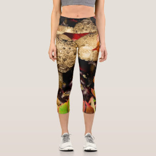 Herbstliche Herbstlaube, Kastanienpilze Foto Capri Leggings