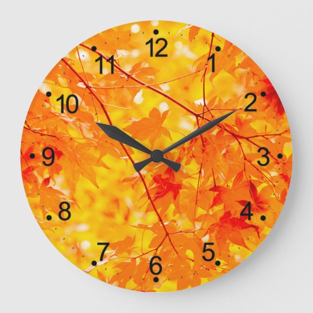 Herbstliche Herbstlaube Orange Große Wanduhr (Vorderseite)