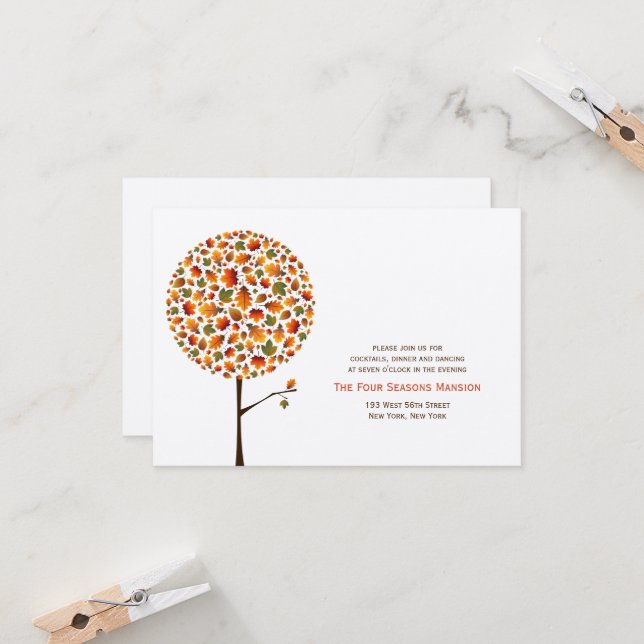 Herbstliche Herbstlaube Pop Tree Hochzeitsempfang Einladung (Vorderseite/Rückseite Beispiel)