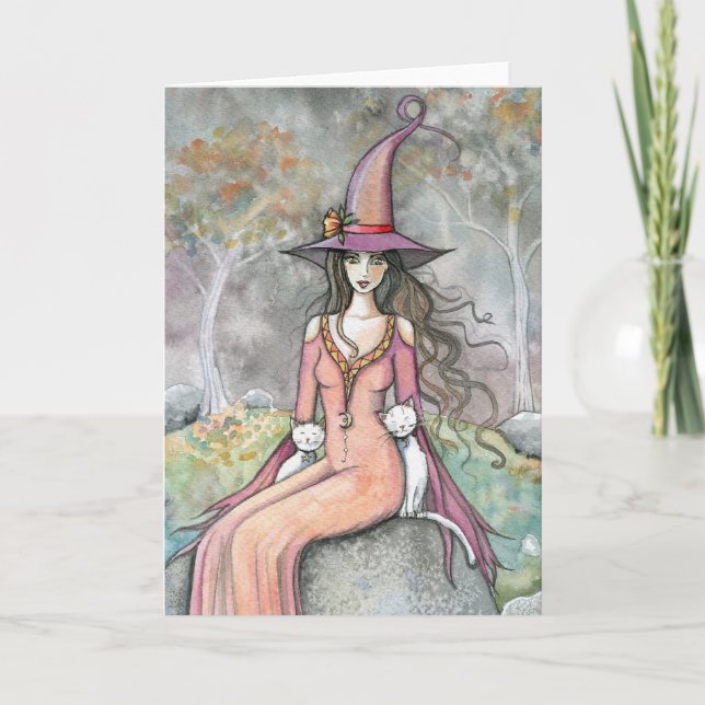 Herbstliche Hexenkatze Kunstkarte Karte (Vorderseite)