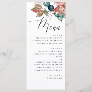 Herbstliche Hochzeit   Aquarell-Beerenblätter Menükarte