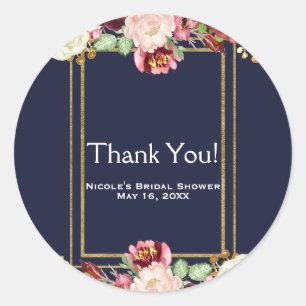 Herbstliche Hochzeit Blau & Gold Chic Bold Floral  Runder Aufkleber