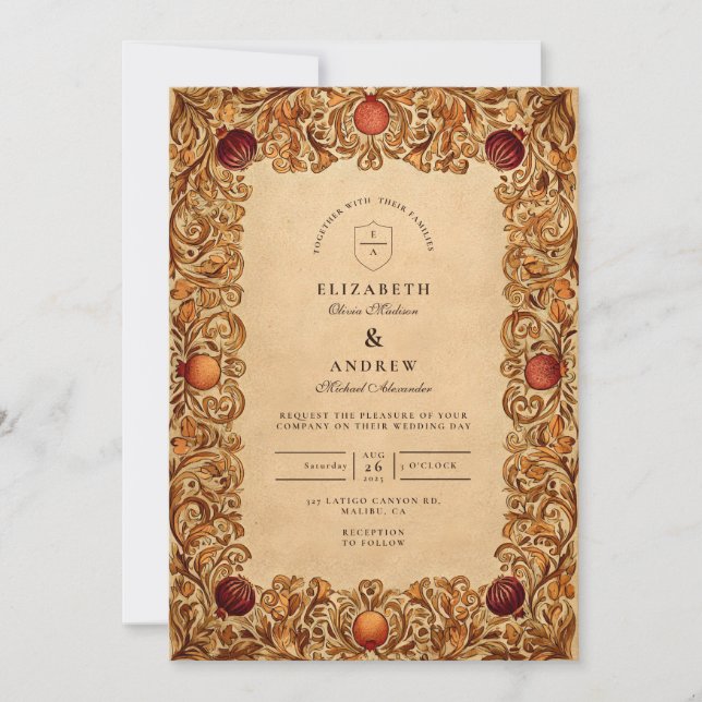Herbstliche Hochzeit des Granatapfels Einladung (Vorderseite)