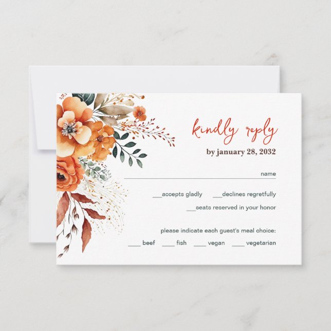 Herbstliche Hochzeit in Weiß RSVP Karte (Vorderseite)
