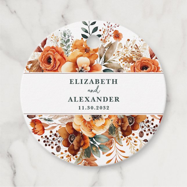 Herbstliche Hochzeit warme botanische Namen und Da Geschenkanhänger (Vorderseite)