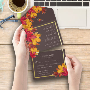Herbstliche Holzbraun & Elegante Goldene Rahmen Ho All In One Einladung