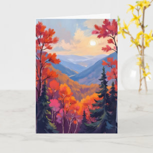Herbstliche Hügel   Herbstlaub Laub Wasserfarben Karte