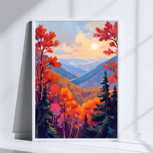 Herbstliche Hügel Wasserfarben Herbstlaub Laubwe Poster