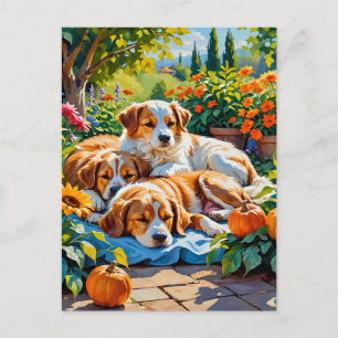 Herbstliche Hunde-Familien-Postkarte Postkarte